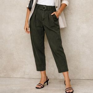 Banana Republic Olive Green Barrel Leg Crop Twill Belted Paper Bag High Waist 2